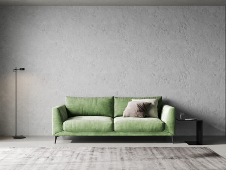 Scandinavian style living room interior mock up, modern living room interior background, green sofa...