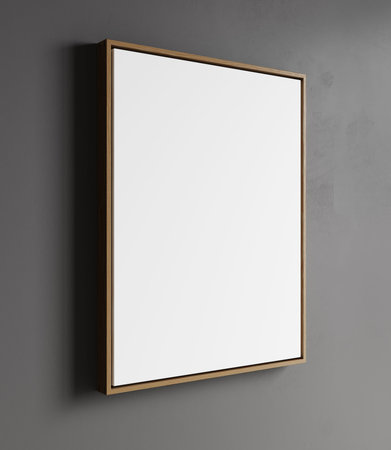 blank frame on gray wall mock up, vertical wooden poster frame on wall, picture frame isolated on a...
