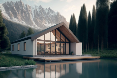 modern luxury apartment building with pool and terrace, generative aiの素材