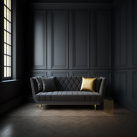 Dark elegance living room interior in classic style, Generative AIの素材