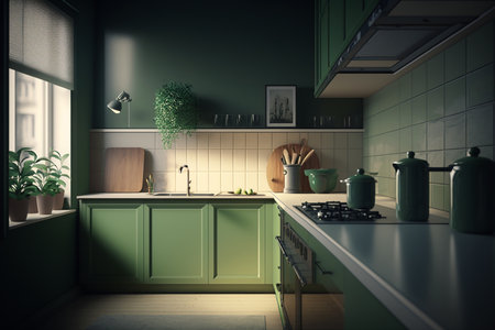 Close up in green kitchen interior, Scandinavian style, Generative AIの素材