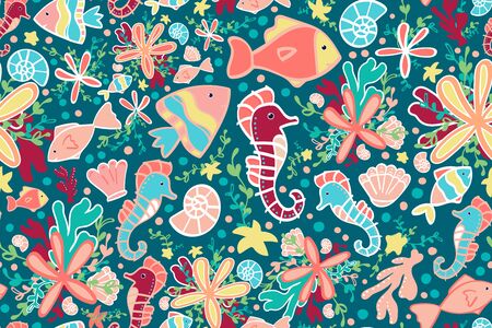 seamless pattern. underwater world. sea animals vector illustrationのイラスト素材