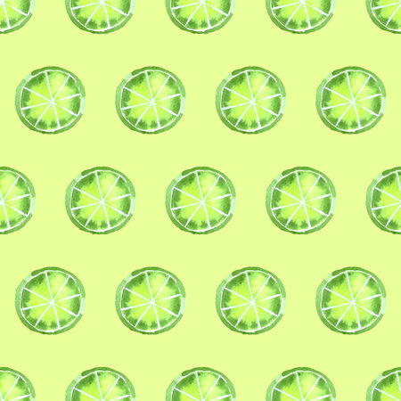 Fruits seamless pattern with green lime slices on light green background.
