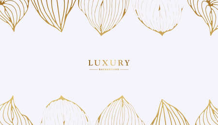 Luxury natural frame with golden leaves line art on white backgroundのイラスト素材