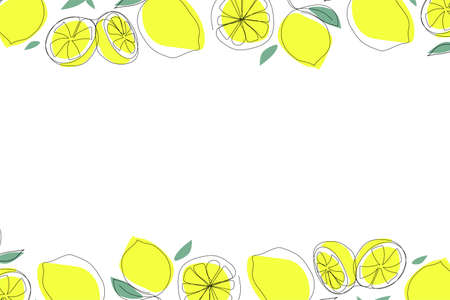 Background with lemons. Continuous one line drawing.のイラスト素材