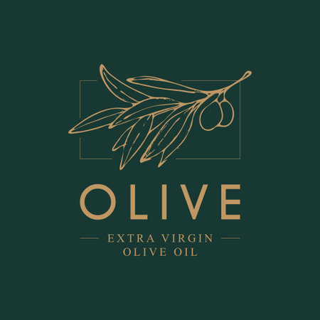 Elegant Logo template with olive branch - simple linear styleのイラスト素材