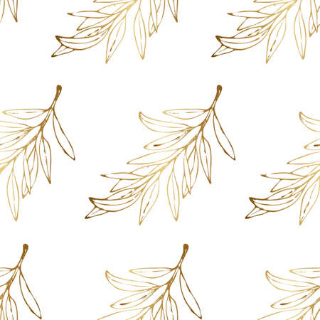 Seamless pattern with golden olive branches.のイラスト素材