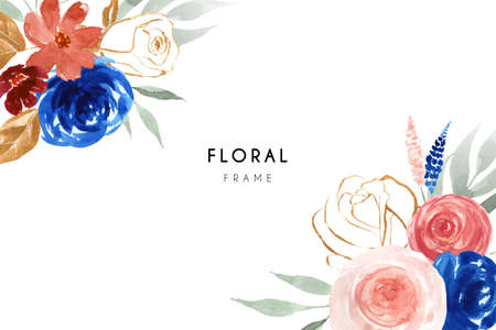 Luxury minimal style floral background with watercolor bouquets.のイラスト素材