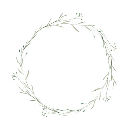 Watercolor wreath with wild herbs isolated on white. Decoration for your design.の写真素材
