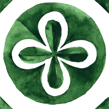 Gorgeous patchwork pattern from dark green and white Moroccan, Portuguese tiles, Azulejo, Arabic ornament.の写真素材