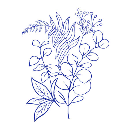 Bouquet of beautiful herbs, eucalyptus and fern branches.のイラスト素材