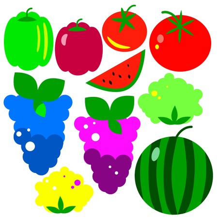 Set from  water-melon, grapes, pepper and cauliflowerのイラスト素材