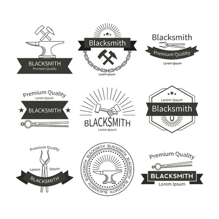 Set of vector labels for blacksmithing  in the trendy linear style.のイラスト素材