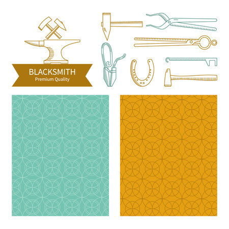 Vector labels blacksmith mono lines- square icon and seamless for packaging.のイラスト素材