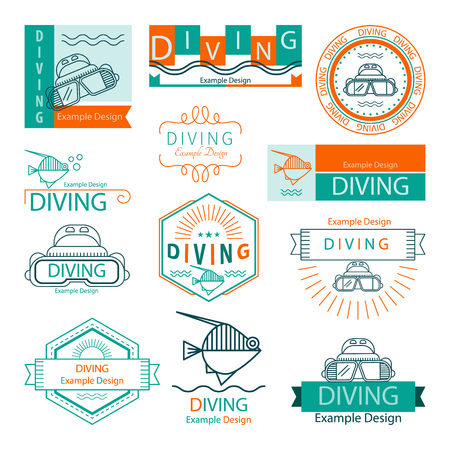 Vector labels in the trendy linear style to the center of diving and freediving swimmingのイラスト素材