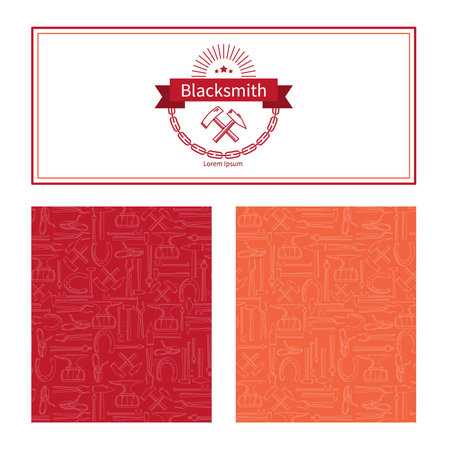 Vector labels blacksmith mono lines- square icon and seamless for packaging.のイラスト素材