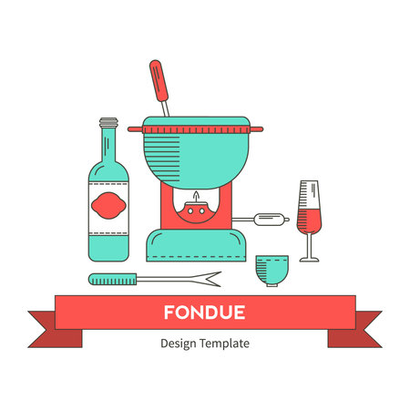 Fondue party . Icons in the trendy linear style on isolated background.のイラスト素材