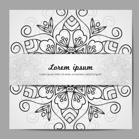 Vector card with mandala. Vector background. Card or invitation. Wedding invitation. Lace ornament, round ornament. East style.のイラスト素材