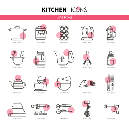 Set of kitchen utensils and items for baking. Cookware. Icons in a linear style. Kitchenware. Modern designのイラスト素材