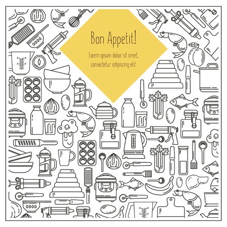 Set of kitchen utensils and items for baking. Cookware. Icons in a linear style. Kitchenware. Modern designのイラスト素材