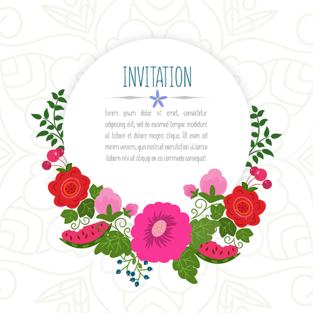 Greeting card with summer flowers. Illustrations can be used as card making, wedding invitations, birthday or other celebration, as well as banner.のイラスト素材