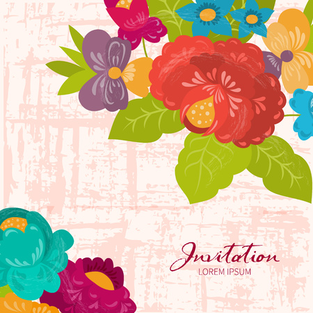 Illustration of a beautiful floral border with summer flowers to invitations, weddings and birthday cardsのイラスト素材