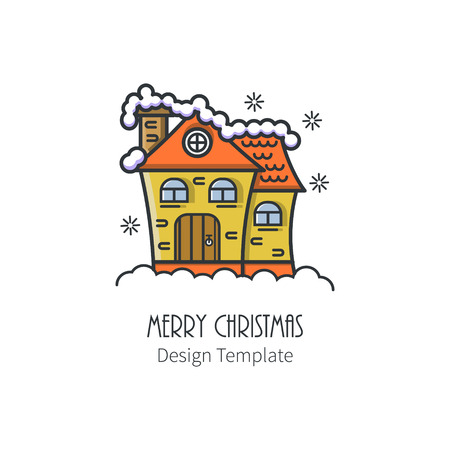 Simple design card or invitation. Christmas house in a linear style.のイラスト素材
