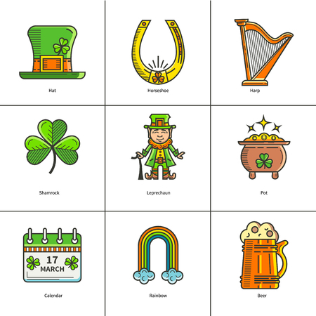 St. Patrick s Day icons lineのイラスト素材