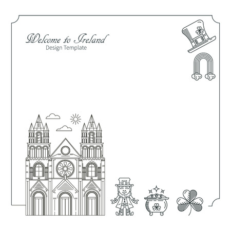 Interesting places Ireland. City. Architecture. Flat trend line illustration. Suitable for travel agencies design template.のイラスト素材