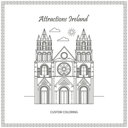 Attractions Ireland. City. Architecture. The flat trend line illustration. Ideal for custom coloring bookのイラスト素材