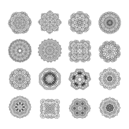 Monochrome set of mandala.のイラスト素材