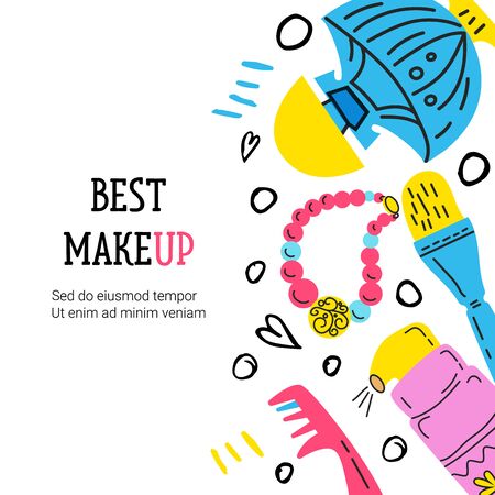 Set of cards with Doodle makeup elementsのイラスト素材