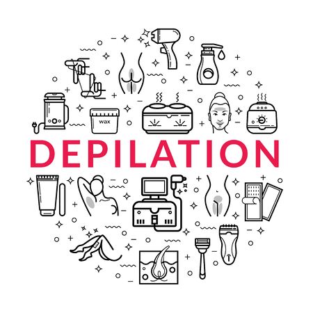 Hair depilation, laser hair removal. Linear iconsのイラスト素材