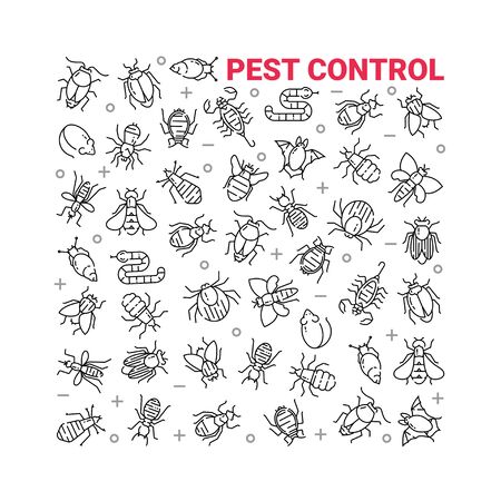 Pest control icon set in linear style.のイラスト素材
