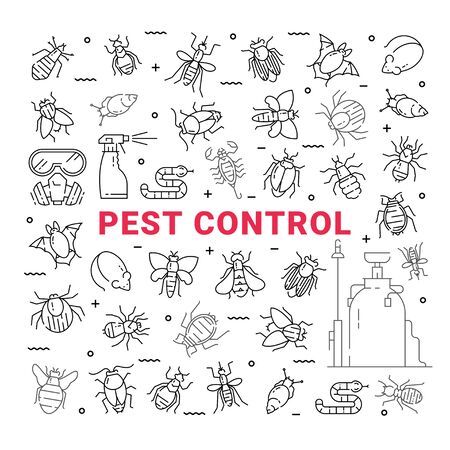 Pest control icon set in linear style.のイラスト素材