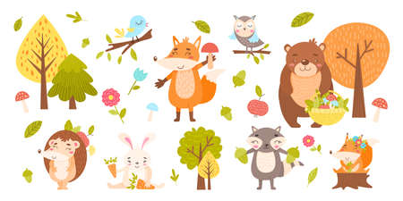 Big set with forest animals on a white background.のイラスト素材