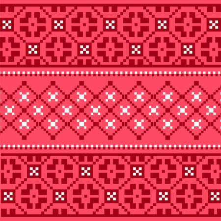 Knitted Christmas seamless pattern in red with geometric pattern.の写真素材