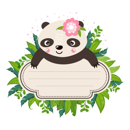 Vector card little cute panda. Suitable for planner, printable template, notes, stickers, labels scrapbookingのイラスト素材