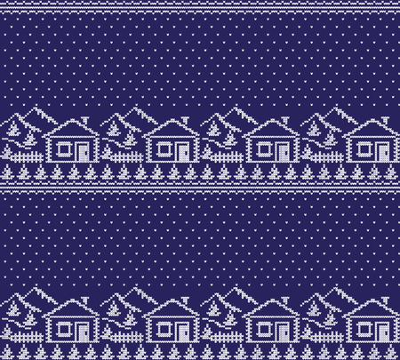 Winter festive Christmas knitted pattern woolen knitted 2018のイラスト素材