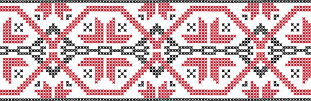 embroidered cross-stitch ornament national pattern Ukrainian Slavicのイラスト素材