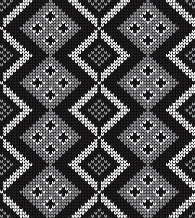 Seamless vector geometric pattern knitted black and whiteのイラスト素材
