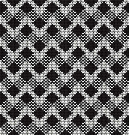 Seamless vector geometric pattern knitted black and whiteのイラスト素材