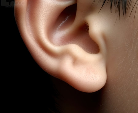 Photographer of a child's ear. Macro photography of the outer ear. Clean human ear close up on man head. Close up of a girl earの素材