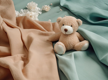 Toy for kids. teddy bear, scattered buttons. Needlework and sewing. Hobbies and creativityの写真素材