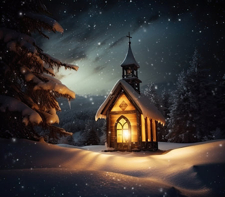 Christmas candle Lantern in winter garden, snowy evening landscape. christmas holiday background. atmosphere winter festive still life.の写真素材