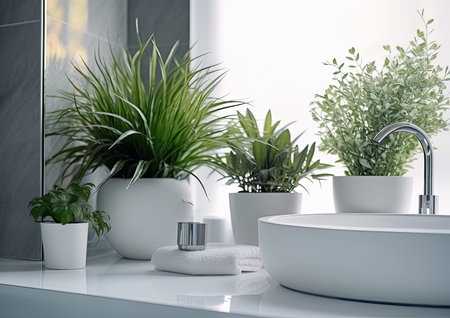 Soap dispenser and spa towel on pastel bathroom window interiorの写真素材