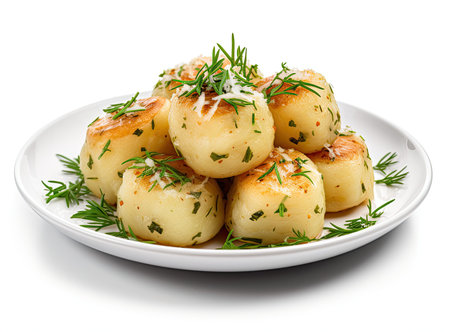 Potato breads with oregano served on a buttered wooden board