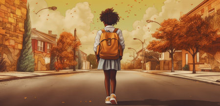 Back to school, Back of college student with backpack while going to university by walking from street, teenager in campus, education background, banner concept. Generative AI, generative, AI.の素材