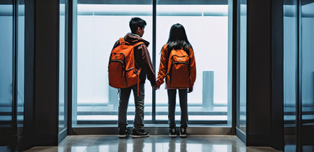 Back to school, Back of college student with backpack while going to university by walking from street, teenager in campus, education background, banner concept. Generative AI, generative, AI.の素材