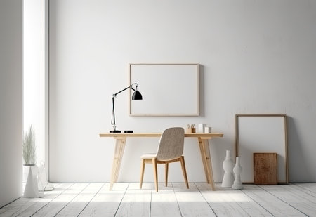 Modern loft living room with high ceiling, sofa, empty brown brick wall, concrete floor, wooden cabinet, design accessories in the steel stack, dining table with chairs. Mock up interior photoの写真素材